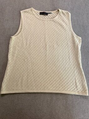 Laura Scott Open Knit Sweater Tank Cream Sleeveless Top Size L